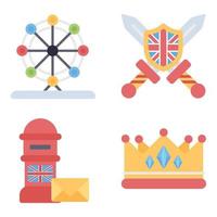 Britse cultuur plat pictogrammen set vector