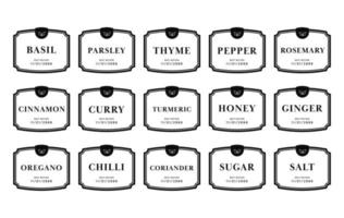 keukenkruiden pantry label sticker ontwerp set in eenvoudige klassieke frame ontwerpstijl vector