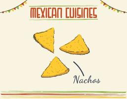 nachos chips met kaas dip traditionele Mexicaanse keuken schotel voedsel item uit café menu vector ilustration gekleurde doodled stijl Italiaanse keuken, lasagne schotel. minimale geïsoleerde vectorillustratie