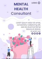 geestelijke gezondheidszorg adviseur flyer sjabloon platte ontwerp illustratie bewerkbaar van vierkante achtergrond voor sociale media, wenskaart en web vector