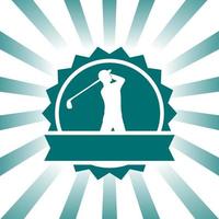 golf teken, vintage badge, teken, logo met man golfspeler, golfer swingende golfclub, vectorillustratie vector