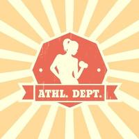 atletische afd. vintage design met atletisch meisje, vintage badge, fitness logo sjabloon, vectorillustratie vector