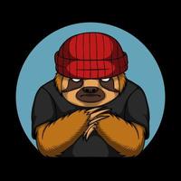 luiaard cool draag beanie hoed vectorillustratie vector