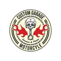 schedel garage vintage motorfiets logo badge illustratie vector