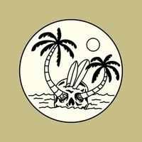 vintage schedel eiland logo badge. handgemaakte vectorillustratie vector