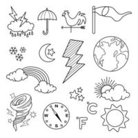 weer doodle vector set illustratie met hand tekenen lijn kunststijl vector, ster, zon