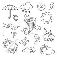 weer doodle vector set illustratie met hand tekenen lijn kunststijl vector, ster, zon