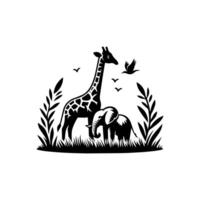 olifant en giraffe dier logo vector