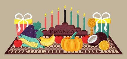 gelukkige kwanzaa-uitnodigingsvector voor web, kaart, sociale media. happy kwanza gevierd van 26 december tot 1 januari. zeven kaarsen aangestoken. vector