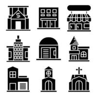 pictogrammen voor kerk, winkel en kantoorgebouw vector