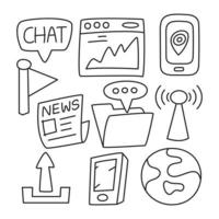 sociale media en internet doodle lijn illustratie vector