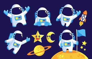 verzameling ruimte-astronaut-mascotte in platte ontwerpstijl vector