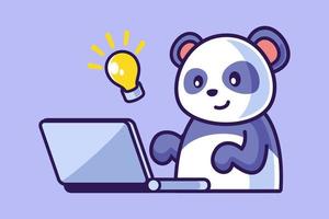 illustratie van schattige panda die op laptop werkt vector