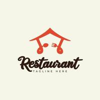 huis, lepel, vork, logo vectorontwerp voor eetstalletjes, restaurants, straatvoedsel, enz.