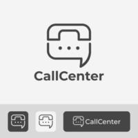 call center logo, tekstballon en telefoon pictogram symbool vectorillustratie met lijn kunststijl vector