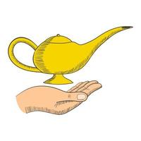 eenvoudige afbeelding van een hand met een magische lamp vector