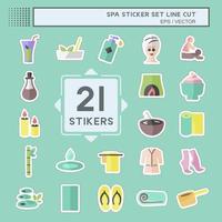 spa sticker set in trendy lijn gesneden geïsoleerd op blauwe achtergrond vector