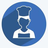 chef-kok pictogram in trendy lange schaduw stijl geïsoleerd op zachte blauwe achtergrond vector