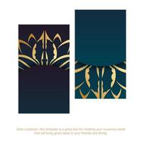 blauw gradiëntvisitekaartje met abstract gouden patroon voor uw merk. vector