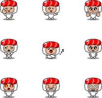 cartoon karakter vector illustratie mascotte kostuum set sushi eten expressie bundel