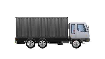 vector vrachtwagen zijaanzicht. levering van vracht. solide en effen kleurontwerp. zwarte vrachtwagen voor transport. scheiden op een witte achtergrond.