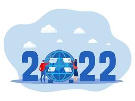 2022 nieuwjaar metaverse augmented reality technologie online platform, digitale business, innovatie, science fiction scene vectorillustratie vector