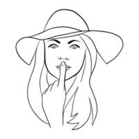 abstracte vrouw gezicht met hoed. doorlopende lijntekening. vector lijntekeningen.