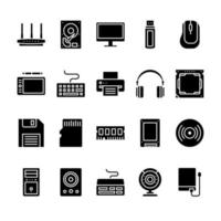 set van computer hardware pictogrammen glyph vector