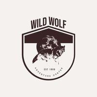 wolf en maan retro vintage logo vector ontwerpsjabloon