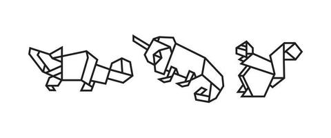 zoogdieren illustraties in origami-stijl vector