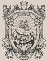 illustratie enge adelaar satan op gravure ornament frame vector