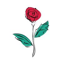 schets rood roze bloem van zwarte contouren geïsoleerd op een witte achtergrond. vector