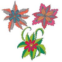 set van kleurrijke hand getrokken fantasie bloemen geïsoleerd op wit. tropisch bloemenelement. vector