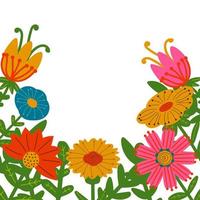 schattig zomerframe met heldere bloemen. bloemenkaart met lege ruimte. vector