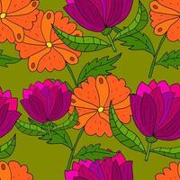 abstracte kleurrijke doodle bloem met krullen naadloze patroon. fantasie bloemen achtergrond. vector