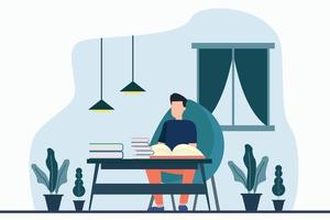 het lezen van boeken illustratie in huis vector