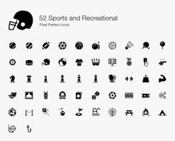 52 Sport- en recreatieve pixel Perfecte pictogrammen. vector