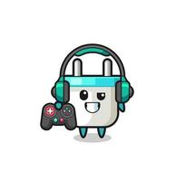 elektrische plug gamer-mascotte met een gamecontroller vector