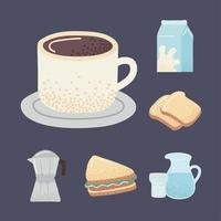 zes pictogrammen voor ontbijtvoedsel vector