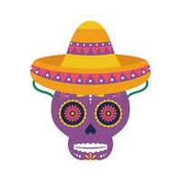 schedelhoofd met traditionele Mexicaanse hoed vector