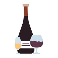 wijnfles en kopjes drinken geïsoleerd pictogram vector
