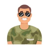 jonge man met karakter van militaire kleding vector