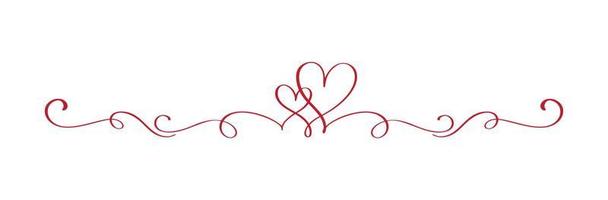 rode vintage bloeien vector scheidingslijn Valentijnsdag hand getekende zwarte kalligrafische twee hart. kalligrafie vakantie illustratie. ontwerp valentijnselement. pictogram liefde decor voor web, bruiloft