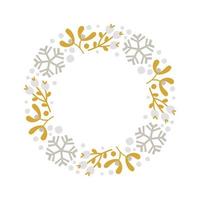 kerst doodle hand getekende vector krans bloemen tak en sneeuwvlokken frame voor tekst decoratie. schattige illustratie in scandinavische stijl