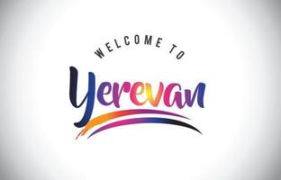 Yerevan welkom bij bericht in paarse levendige moderne kleuren. vector