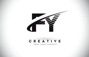 fy fy letter logo-ontwerp met swoosh en zwarte lijnen. vector