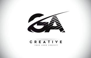 ga ga letter logo-ontwerp met swoosh en zwarte lijnen. vector