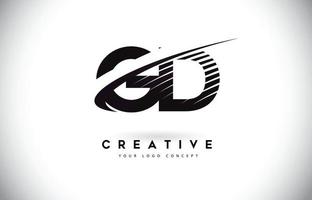 gd gd letter logo-ontwerp met swoosh en zwarte lijnen. vector