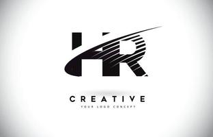 hr hr letter logo-ontwerp met swoosh en zwarte lijnen. vector
