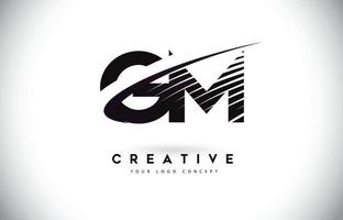 gm gm letter logo-ontwerp met swoosh en zwarte lijnen. vector